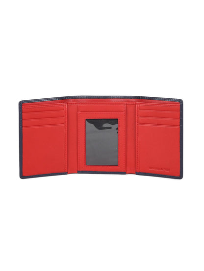 muzaf Trifold Premium Leather Wallet for Men with RFID Blocking (Navy Red)