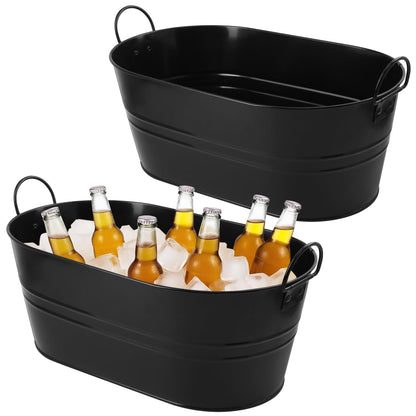 Biugaaufai 2 PCS 15.3 x 9 x 6 inches Black Metal Galvanized Tub with Handles, 3 Gallon Galvanized Beverage Tubs for Parties, Large Metal Drink Ice Buckets for Beer, Wine, Cocktails & Outdoor Events