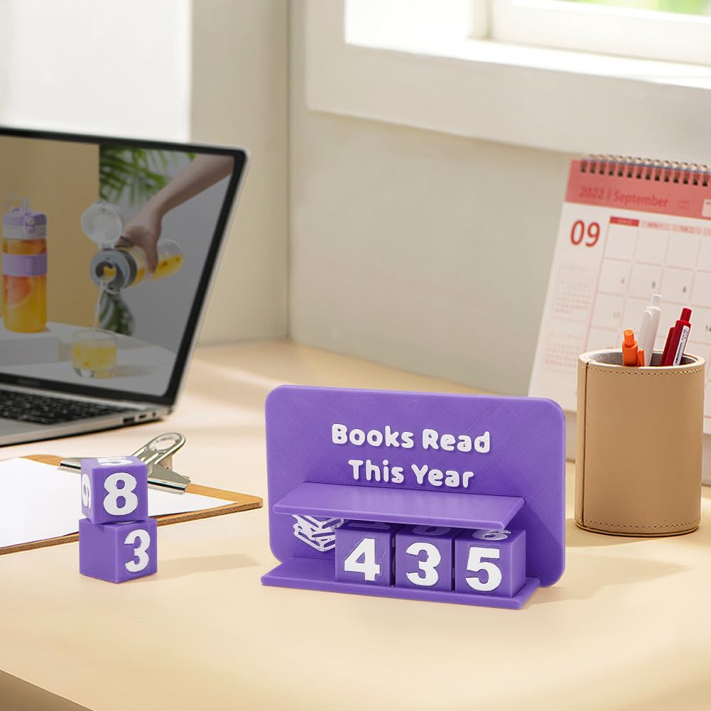 UNICRAFTALE Books Read This Year Counter Plastic 3D Printed Book Tracker for Reading Goal Display Purple Books Counter Sign Bookshelf Decor Reading Challenge Gift for Book Lovers 15.7x5.1x3.1Inch