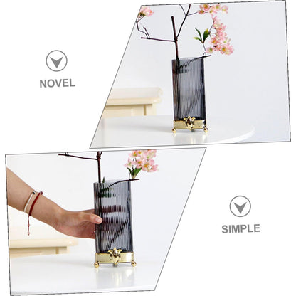 NUOBESTY Glass Flower Vase with Iron Base, Angular Shape Design, Gray Decorative Terrarium Vase for Hydroponic Plants and Home Table Centerpieces