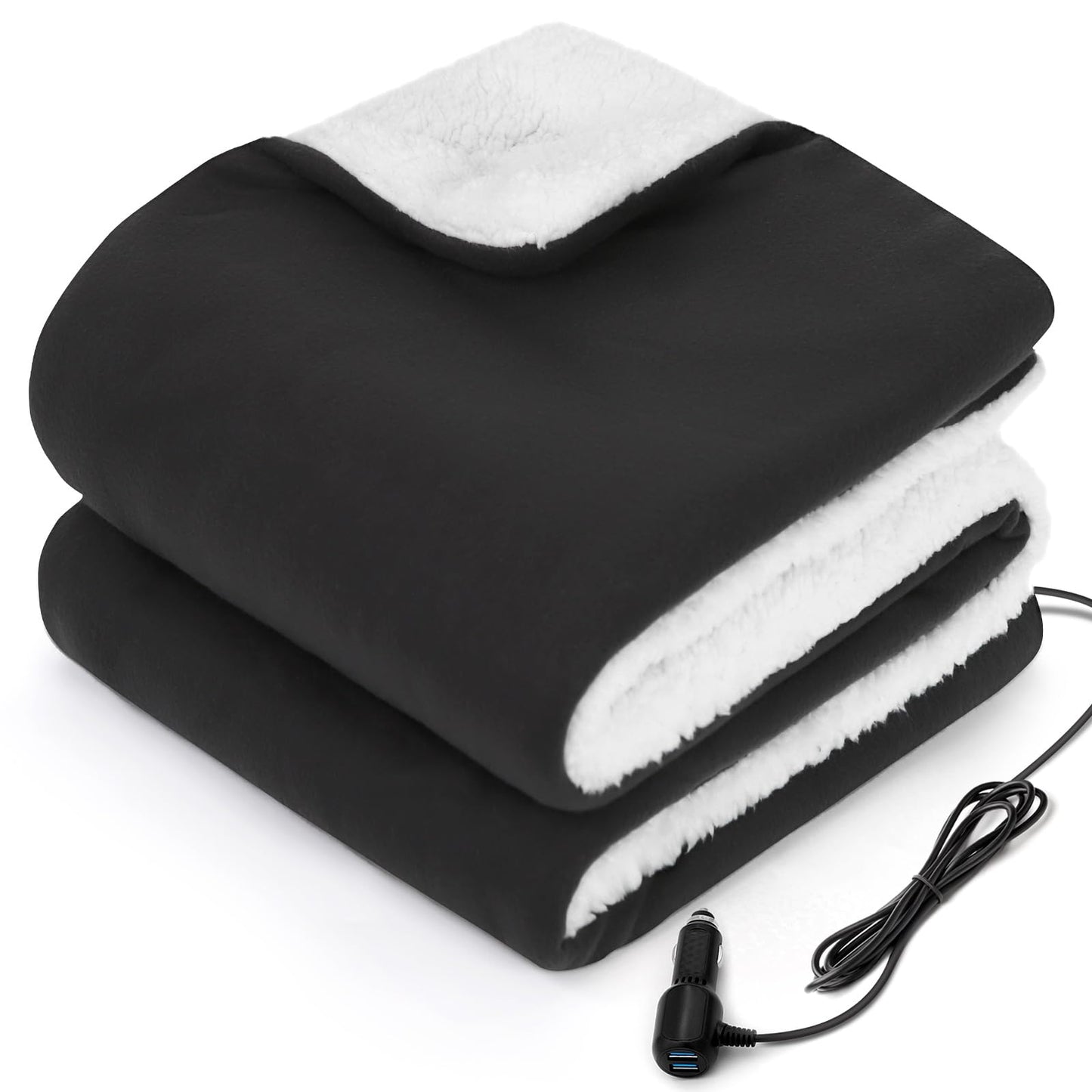 Sealy 12-Volt Heated Car Blanket, Portable Electric Blanket with 3 Heating Levels & 4 Hours Auto Off for Car, Truck, SUV, RV or Camping, Machine Washable, 59" X 43", Charcoal