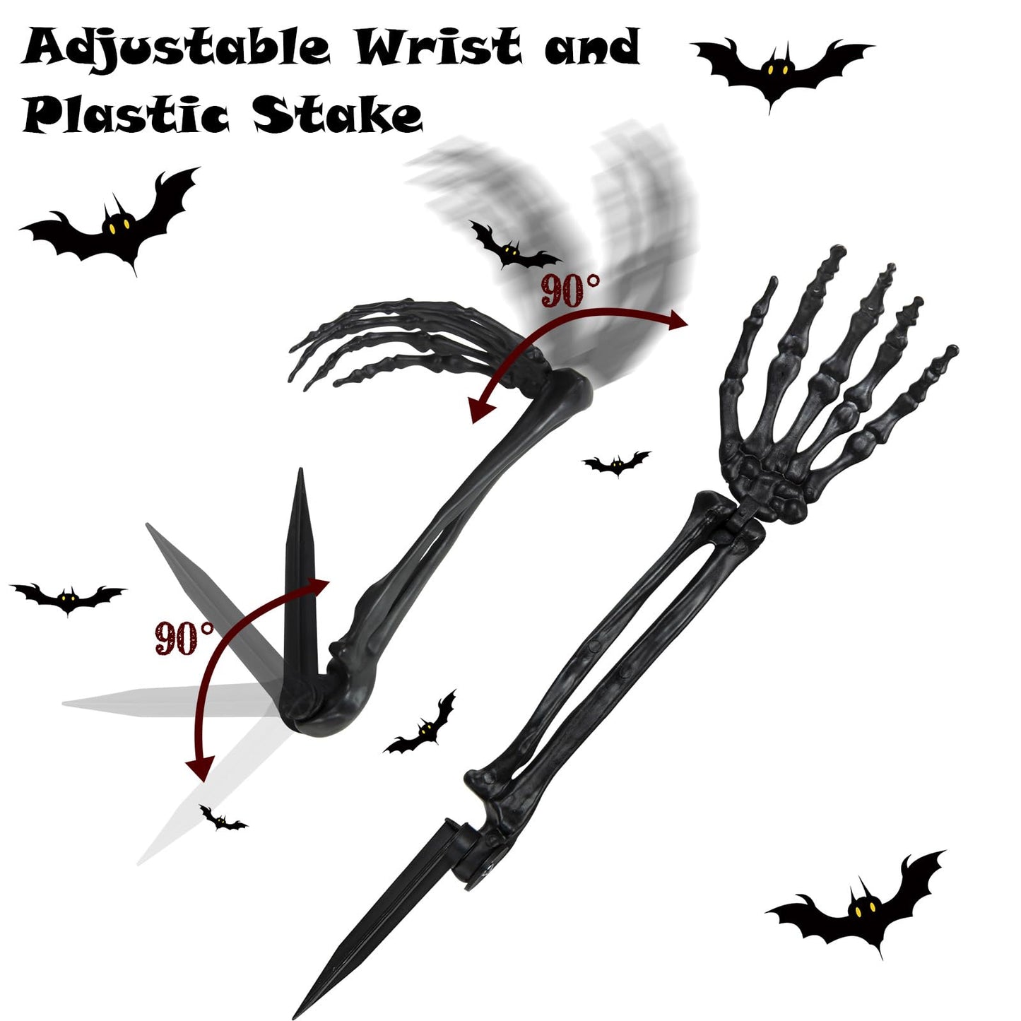 AOFOX Halloween Realistic Skeleton Stakes Zombie Ghost Arm Stake Severed Plastic Skeleton Hands Yard Signs for Halloween Props Decorations (4 Pcs Black)
