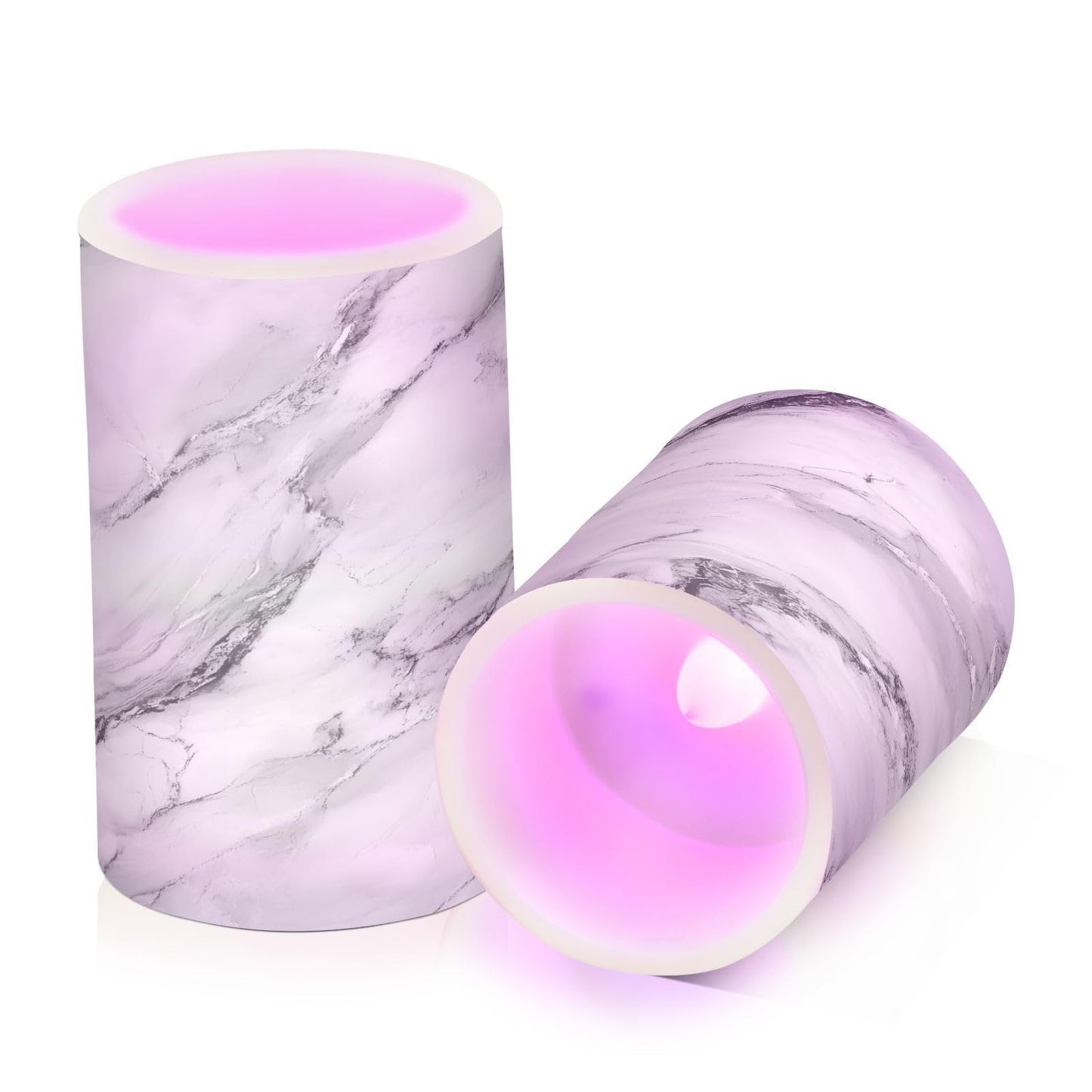 panksolu Flickering Flameless Candles, Black White Marble LED Candles with Remote Timer, Battery Operated Candle for Valentine Wedding Halloween Christmas Decor - Set of 2