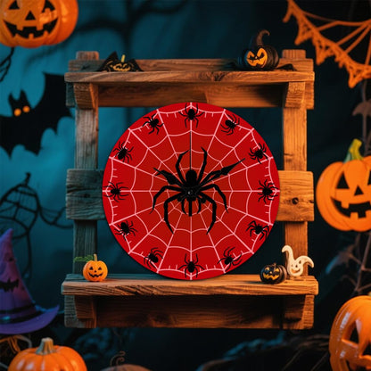 CHGCRAFT Halloween Spider Pattern Wall Clock 12 Inch Non-Ticking Spider Web Clocks Round Wall Hanging Clock Battery Operated for Bedroom Living Room Kitchen Office
