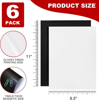 Thaibear Printable Magnetic Sheets, 8.5" x 11", 6 Pack Glossy Flexible Magnet Paper Sheets for Inkjet Printer, Magnetic Sheets Non Adhesive for Photo, Die Storage and Picture Magnets