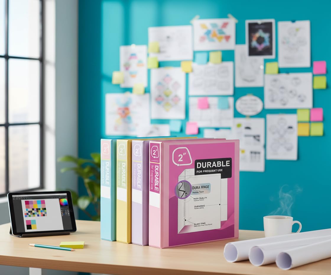Zzrywuty Durable 3 Ring Binder,2 Inch Economy 4 Pack,Each Holds 540 Sheets,D-Ring Presentation View Binders for Office,School,Home(Pastel Assortment)