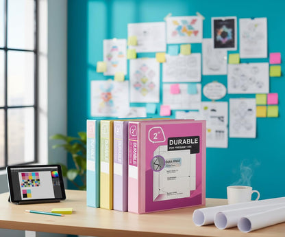 Zzrywuty Durable 3 Ring Binder,2 Inch Economy 4 Pack,Each Holds 540 Sheets,D-Ring Presentation View Binders for Office,School,Home(Pastel Assortment)