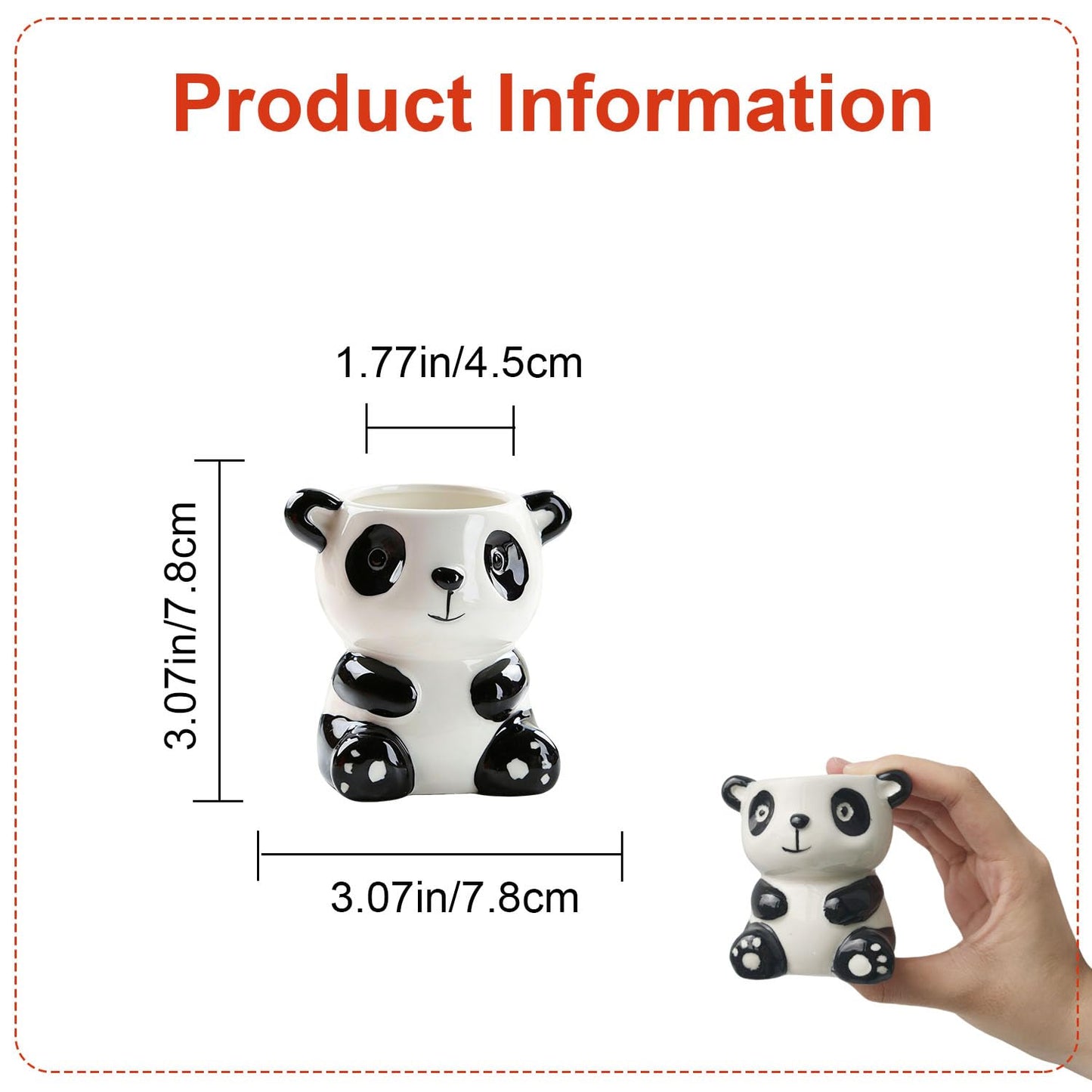SYASDZHO Cute Animal Ceramic Succulent Planter with Drainage Hole - Mini Panda/Squirrel/Elephant Pot for Indoor Plants, Funny Desktop Decor Gift for Plant Lovers - Plants Not Included (Panda)