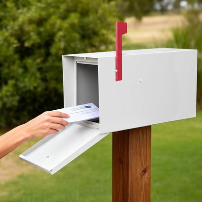 Large Mailboxes for Outside Post Mount Mailbox, Metal Mail Box with Magnetic Latch, Galvanized Steel Modern Mailbox for House Outside, 20.9 x 7.9 x 10 Inches, White