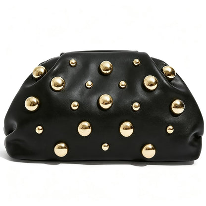 Women's Clutch Purse Evening Bag Dumpling No Strap Handbags Elegant Faux PU Leather Clutch Bag (Black)