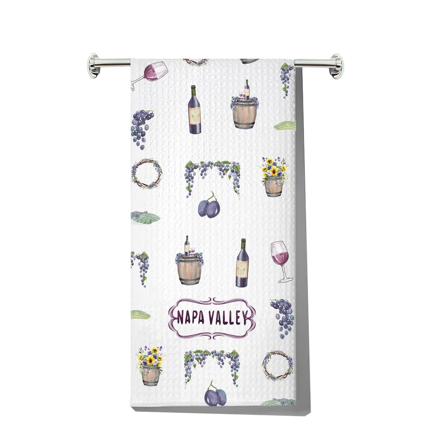 JNIAP Napa Valley Kitchen Towel Wine Glass and Vineyard Towel Napa Valley Lovers Gifts Napa Valley Theme Gifts (Napa Valley kt)