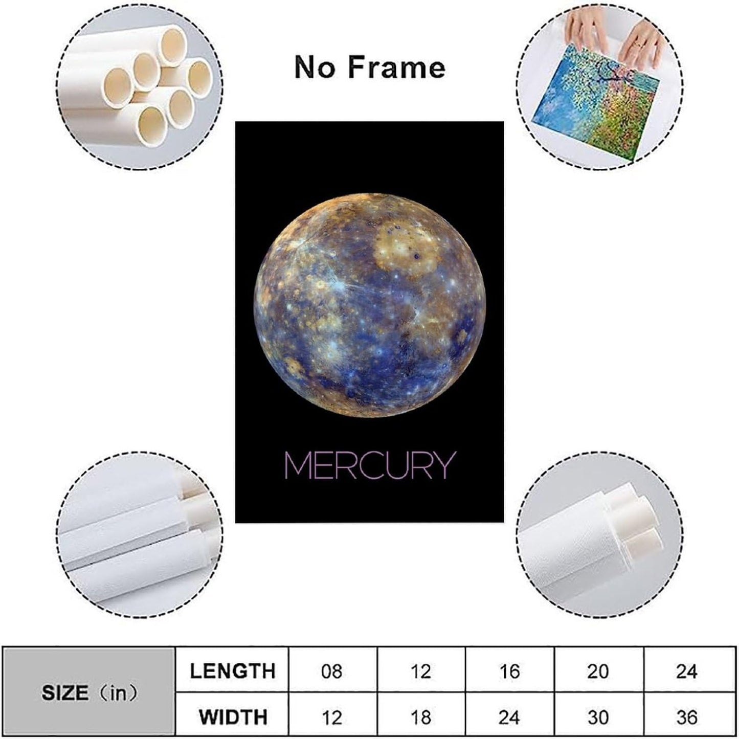 XIAOLOUTINYU Solar System Canvas Wall Art - Mercury Planet Space Poster for Kids Room Bedroom Classroom, STEM Educational Astronomy Decor, Science Gift for Boys Girls Teens, 16x24 Inch Unframed