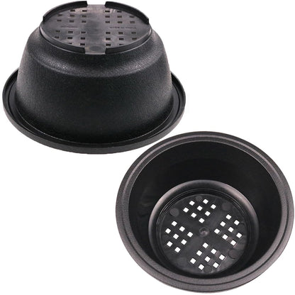 MUZHI 12PACK Matte Black Succulent Bonsai Round Planter Bowl Pot with Drainage, Plastic Cactus Flat Garden Plant Bowl Pots 6.3”