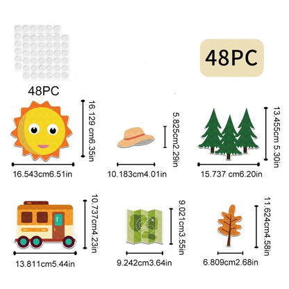 BEUNITONE 48 Pcs Camping Theme Felt Story Board Set, Outdoor Adventure Flannel Fuzzy Felt Play Kits Portable Travel Play Kit for Friends DIY Crafts Learning & Family Activity
