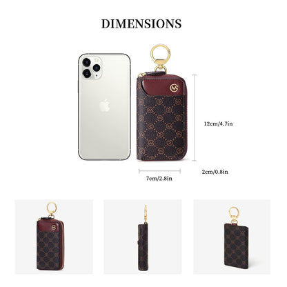 GOLF SUPAGS Women PVC Leather Car Key Chain Card Holder Wallet Pouch Card Slot 6 Hook 1 Fixed Key Ring 1 Detachable Key Ring (Brown×Wine)