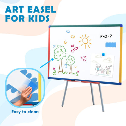 Dry Erase Board with Stand Magnetic Whiteboard for Kids Easel Flipchart Board for Classroom Easel White Board with Stands Teacher Easel, Colorful Frame,36x24 inches