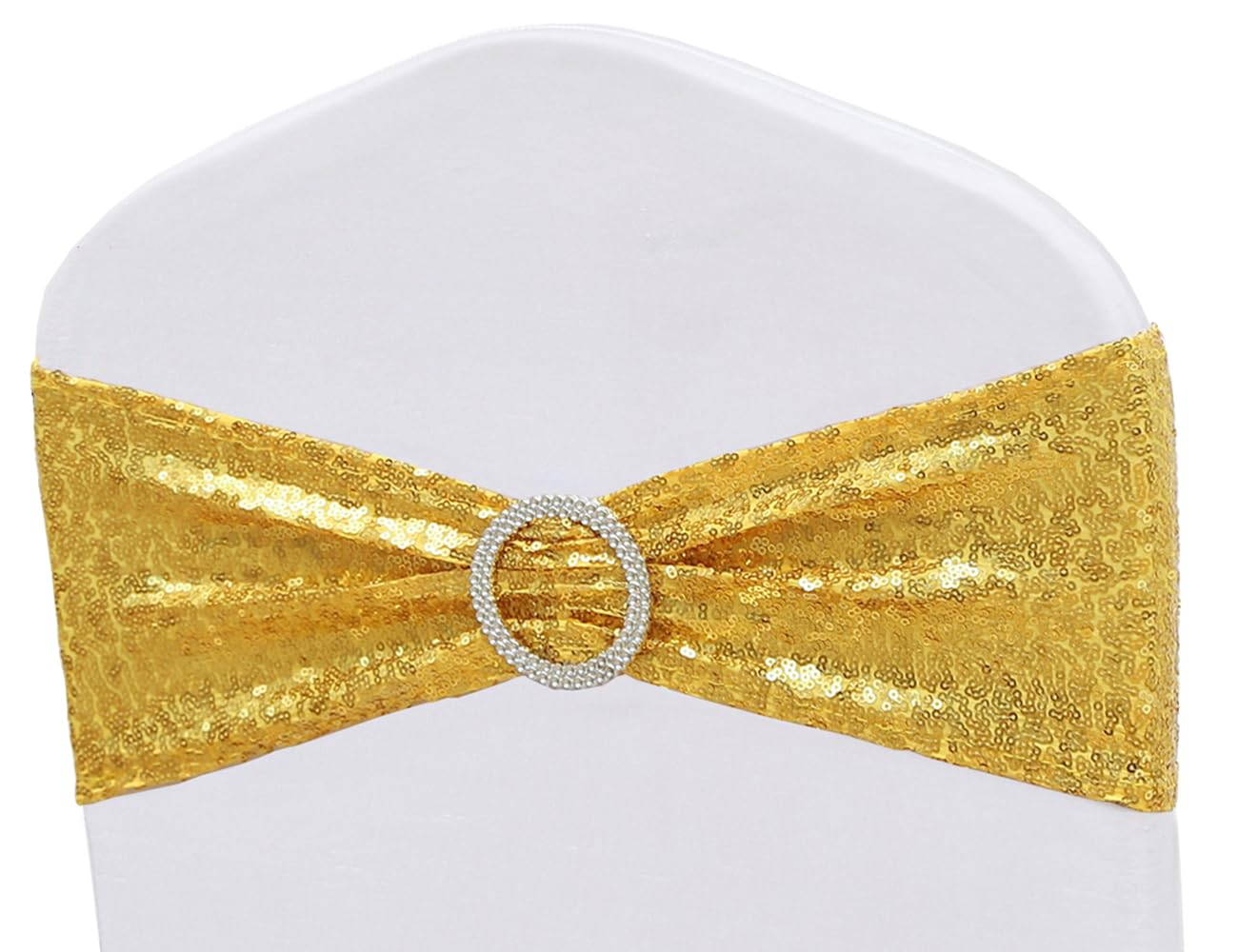 ZSJFMF Full Sparkly Sequins Gold Chair Sashes for Wedding, Shimmering Glitter Chair Bands Bows for Party Ceremony Event Decorations - 50 Pack