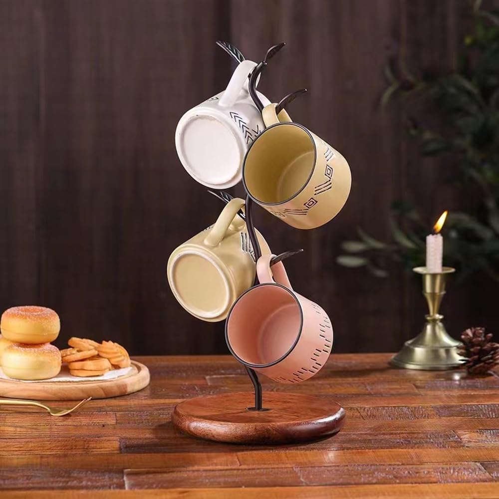 NBUOON Coffee Mug Holder Tree Rack for Counter,Leaf Shaped Tea Cup Mug Holder Stand for Countertop,Perfect Coffee Bar Accessory & Kitchen Home Organizer Black