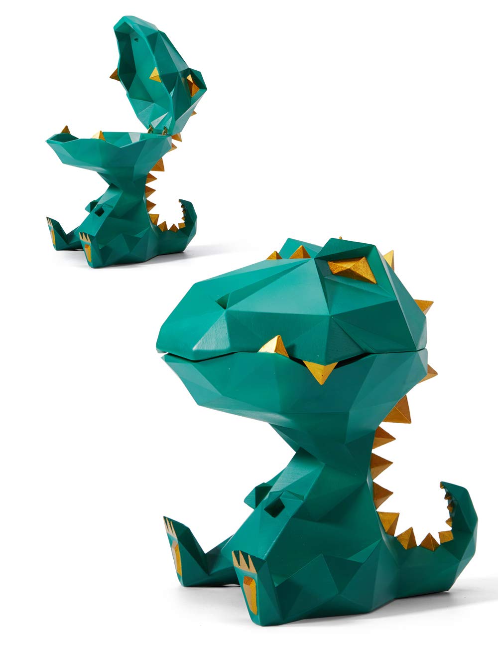 HAUCOZE Dinosaur Candy Dish Cookie Jar Storage Statue Modern Home Decor Sculpture Table Centerpiece Gift for Living Room Green 7.5 Inch