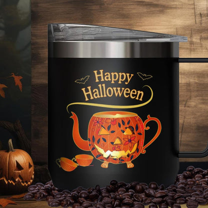 VAHDAM Halloween Pumpkin Mug Halloween Coffee Mug - Stainless Steel Double Wall Insulated Mug with Lid & Handle | Halloween Cups for Hot & Cold Drinks | Halloween Themed Mug, Halloween Mug
