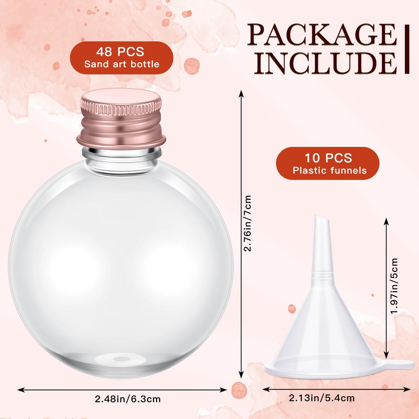 FoldTier 48 Pcs Plastic Potion Bottles with Caps 3.4 oz Round Sand Art Bottles Spherical Clear Plastic Containers Cocktail Ornament Balls for Party Favor(Rose Gold,Aluminum Cap)