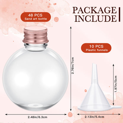 FoldTier 48 Pcs Plastic Potion Bottles with Caps 3.4 oz Round Sand Art Bottles Spherical Clear Plastic Containers Cocktail Ornament Balls for Party Favor(Rose Gold,Aluminum Cap)