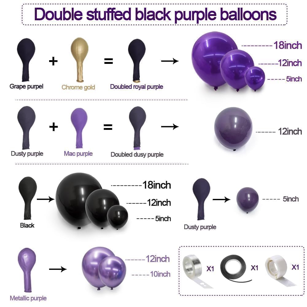 Purple and Black Balloons Dark Purple Balloon Garland Arch Lavender Lilac Kit For Wednesday Birthday Halloween Vampire Retirement Graduation Prom Party Decoration