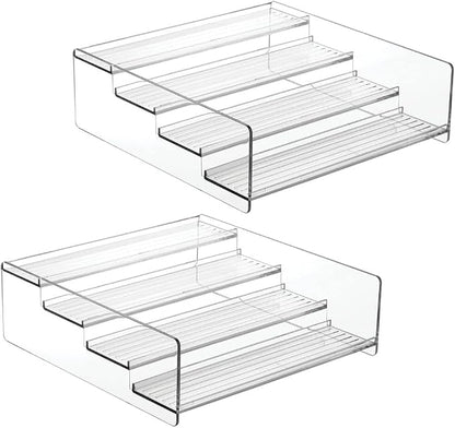 mDesign Plastic Bathroom Storage Organizer Shelf for Cabinet, Vanity, Countertop - Holds Vitamins, Supplements, Medicine Bottles, Nail Polish, Makeup - 4 Levels - Ligne Collection, 2 Pack, Clear