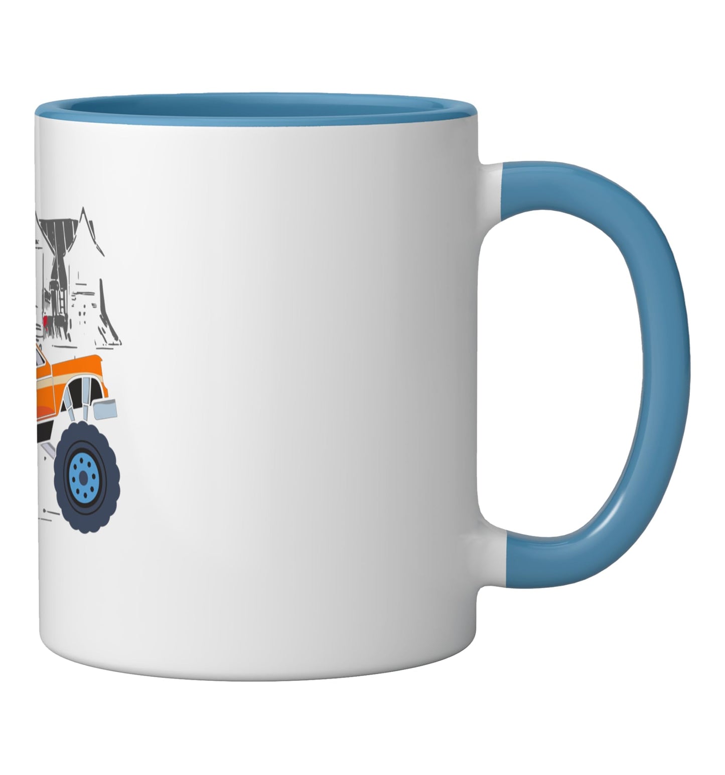 Halloween Skeleton Riding Monster Truck Ceramic Mug, Blue/White