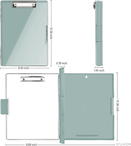 Clipboard with Storage,Heavy Duty Clip Boards 8.5x11 with 2 Storage Case,Clear Visible Top Panel Storage Clipboards,Side Open Clip Boards,Nursing Clipboard Folder Case for Office Supplies-Dark Green