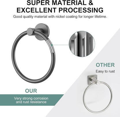 SetSail Towel Holder for Bathroom Wall Mounted Screw-in Towel Ring Stainless Steel Hand Towel Holder Heavy Duty Towel Hanger for Bathrooms, Grey