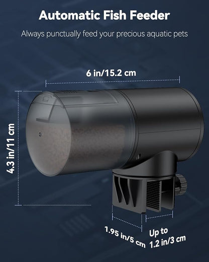 Pawfly 200 ml Automatic Fish Dispenser for Aquarium USB Rechargeable Timer Adjustable Vocation & Holiday Auto Fish Food Feeder for Pellets Granules & Strips