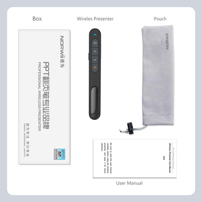 Norwii N76 Rechargeable Presentation clicker, Long Range Presentation Remote, Wireless Presenter, Pointer for PowerPoint Presentations, Slide Control - Green Light