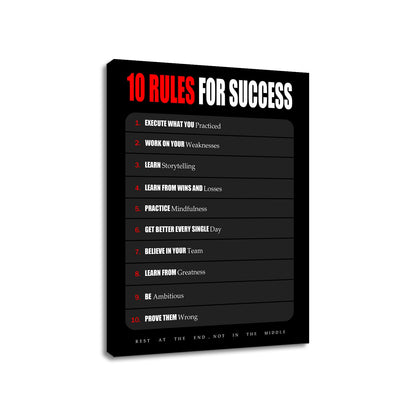 YSPCSUN Inspirational Posters for Office, 10 Rules for Success Canvas Poster Single Panel Wall Decor for Home Office Dorm Classroom, Framed Canvas Art, 24x18inch