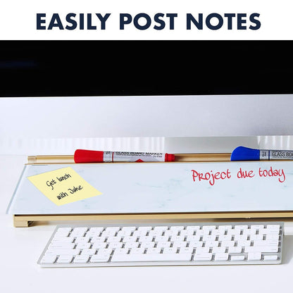 Quartet Glass Dry Erase White Board 18"W x 6"H, Compact Desktop Whiteboard with Storage Drawer, Marble (GDP186M)