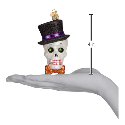 Old World Christmas Top Hat Skeleton Glass Blown Ornament for Christmas Tree, Handcrafted Holiday Decoration, Halloween Collection