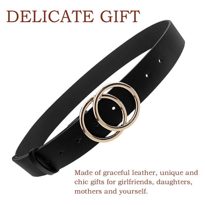 Udekit Women's Leather Belt Double O Ring Soft Faux Leather Waist Belt Large Size (3 Pieces/Set)