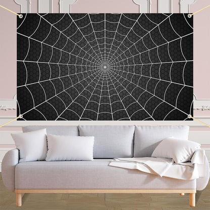 AIBIIN Spider Web Backdrop Black Spider Web Baby Shower Birthday Photograpy Background Super Hero Theme Baby Shower Party Decorations Banner Photo Props 70.8 x 43.3 inch