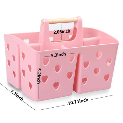 Anyoifax Portable Shower Caddy Plastic Shower Basket Organizer Divided Bathroom Caddy Storage Cleanning Caddy Tote with Handle for College, Dorm Room, Kitchen, Pink