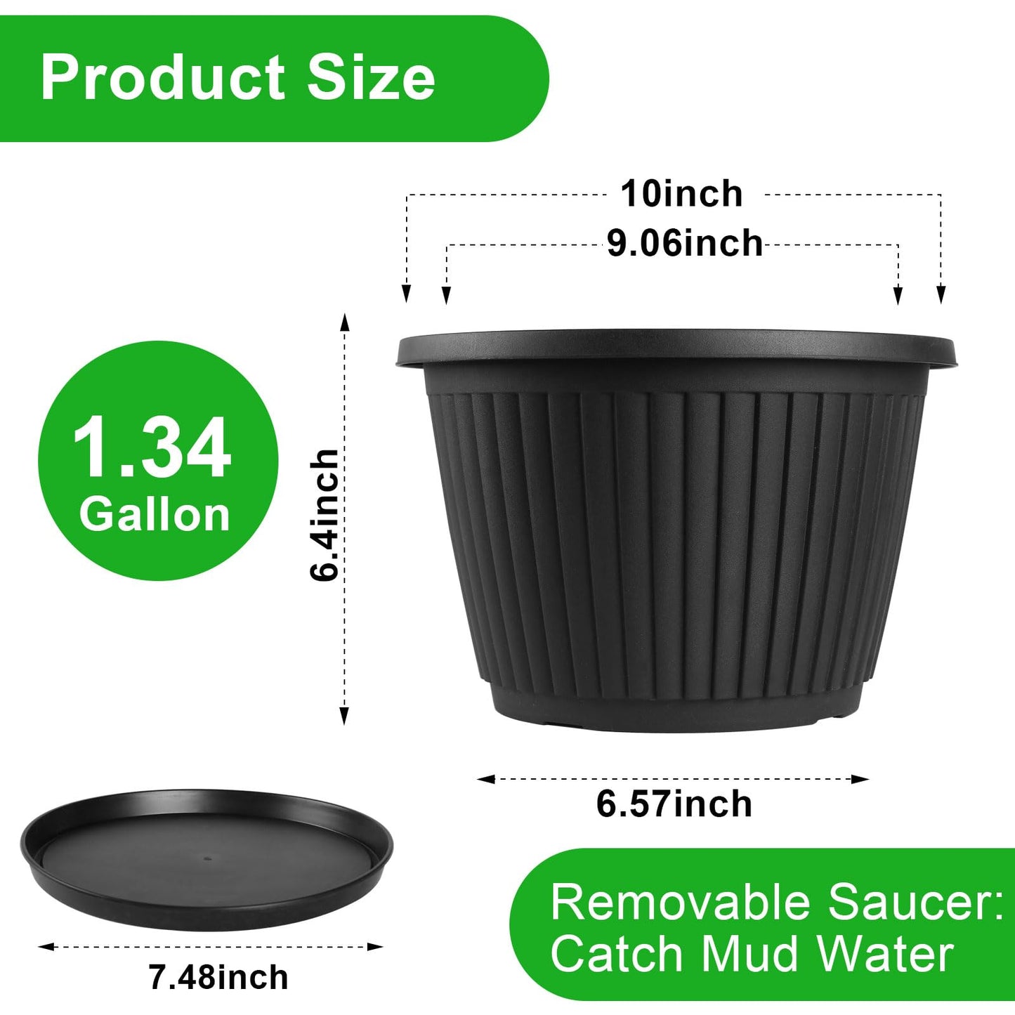 Fodetyff 10-inch-Plastic-Plant-Pots-with-Saucer, Flower Pots Containers for Indoor Outdoor Plants, Large Resin Planter with Drainage Holes and Saucers for Snake Plant Monstera