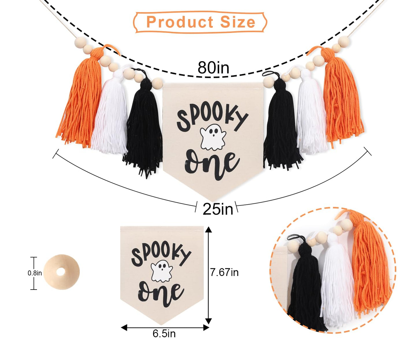 WAOUH Halloween 1st Birthday Decorations - Spooky One High Chair Banner,Cake Smash Halloween Spooky Banner,Ghost First Birthday High Chair Tassel Banner,Spooky Baby Birthday Photo Props