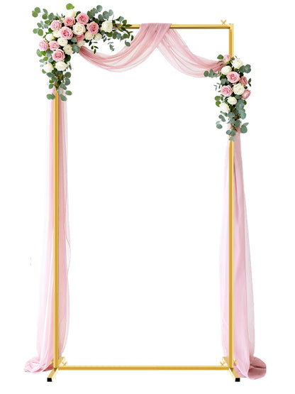 JEBUTU Gold Wedding Arch Backdrop Stand, 6.6 * 3.3FT Square Backdrop Stand Balloon Flower Metal Frame for Ceremony, Anniversary, Party, Birthday,Baby Shower Photo Booth Decoration