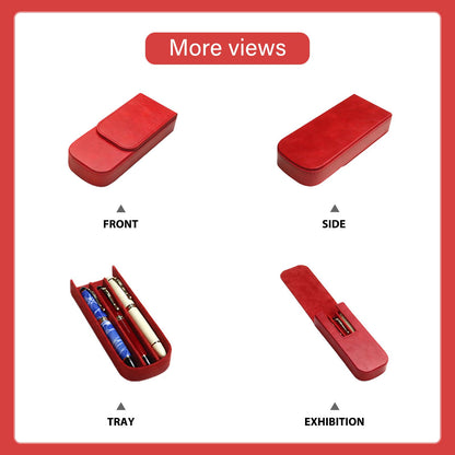 MIVLXLX PU Leather Triple Pen Case Pencil Pouch Holder for Three Fountain Ballpoint Rollerball Pens and Pencils Gift Choice for Man/Woman/Office (red)