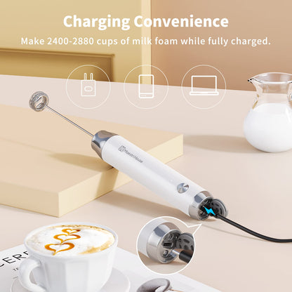 Maestri House Rechargeable Milk Frother, LunaFro NS 2-Speed Handheld Electric Foam Maker Waterproof Detachable Stainless Steel Whisk Drink Mixer Foamer for Lattes, Cappuccino, No Stand