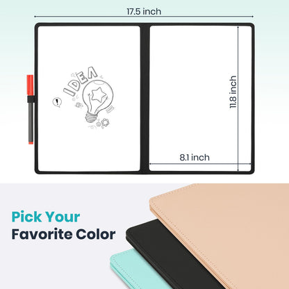 WALGLASS Double-Sided Small White Board Dry Erase, 12'' x 9'' Portable Reusable Whiteboard Notebook, Foldable Mini Handheld Board for Student Practice, Home, School, Office, Travel - Black PU Leather