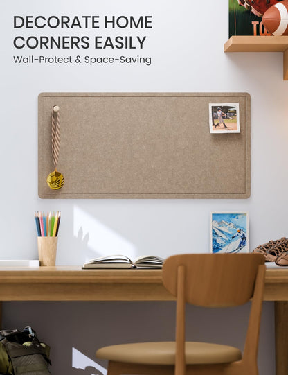 Fluxynara Bulletin Board, 35" x 17.5" Cork Board Alternative with 12 Safe Removable Adhesive Tabs, Foldable Felt Pin Board for Home Office, Classroom, Bedroom,Entryway for Walls—Taupe