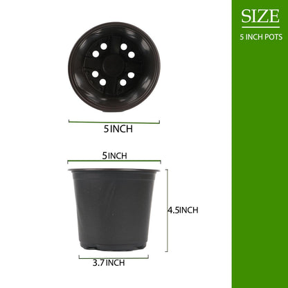 TAQIXI 100 Packs 4 5 6 Inch Nursery Pots, Plastic Nursery Pots for Plants with Drainage Holes, Seed Starting Garden Pots of Flower Plant Container for Succulents, Transplanting (100, 5 Inch)