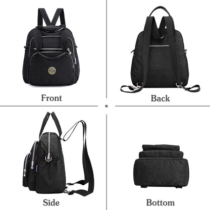 PORRASSO Casual Backpack Women Shoulder Bag Ladies Crossbody Bag Nylon Handbag Girl Daypack for Work Travel Daily Use, Black, L, Daypack Backpacks