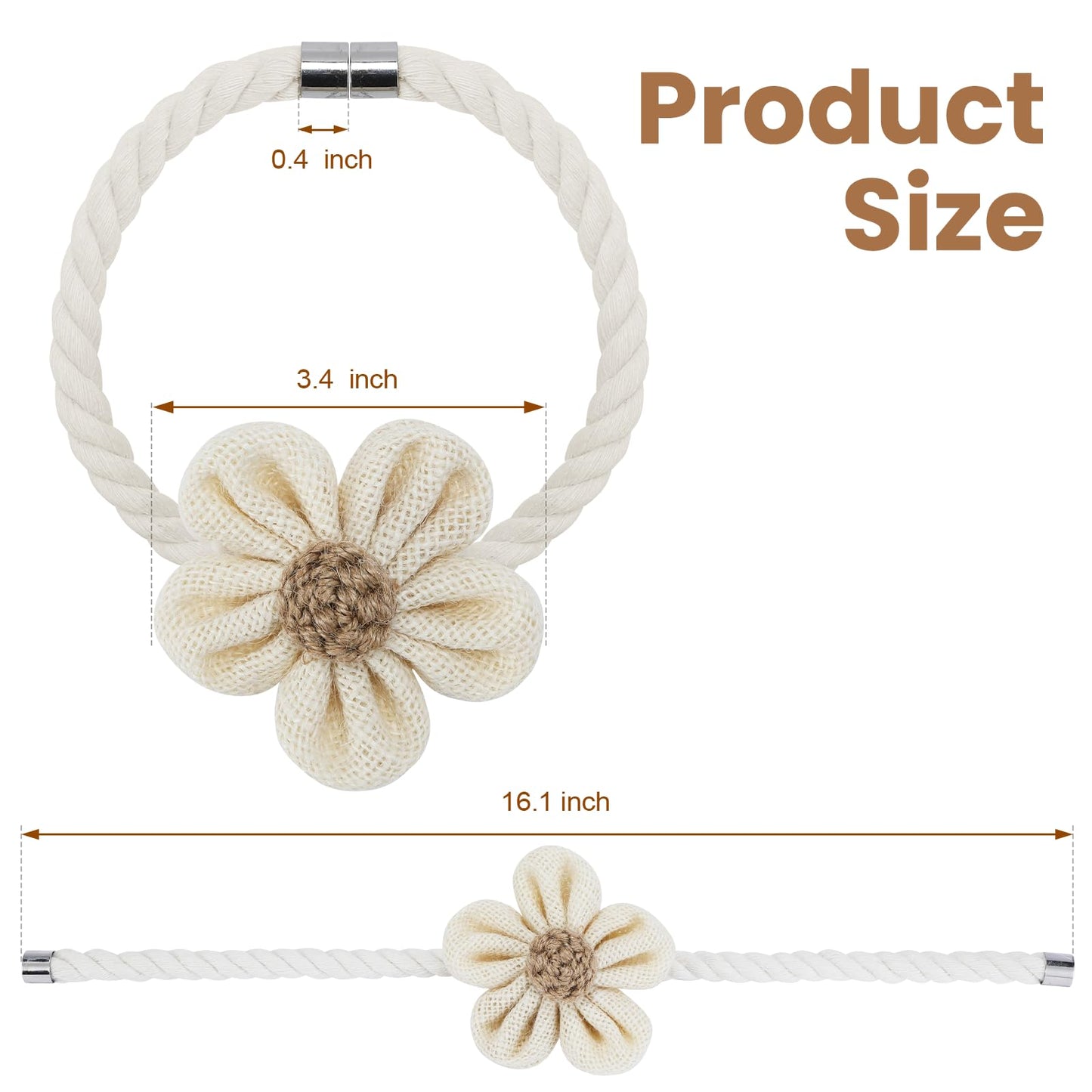 KLOGTSIND Magnetic Curtain Tiebacks, 4 Pack Flower Curtain Holdbacks for Draperies, Elegant Curtain Tie Backs for Boho Bedroom Decor, Toddler Girl Room Decor, Baby Nursery Decor