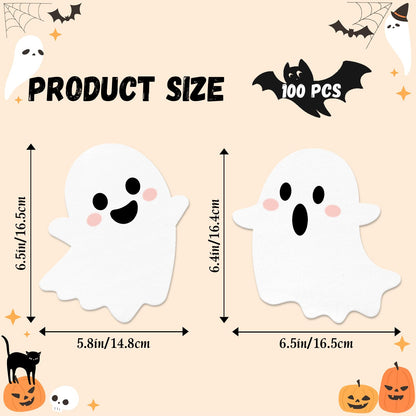 Halloween Ghost Napkins | 100pcs White Disposable Paper Napkins | Kids Spooky Party Decorations - Boo Decor